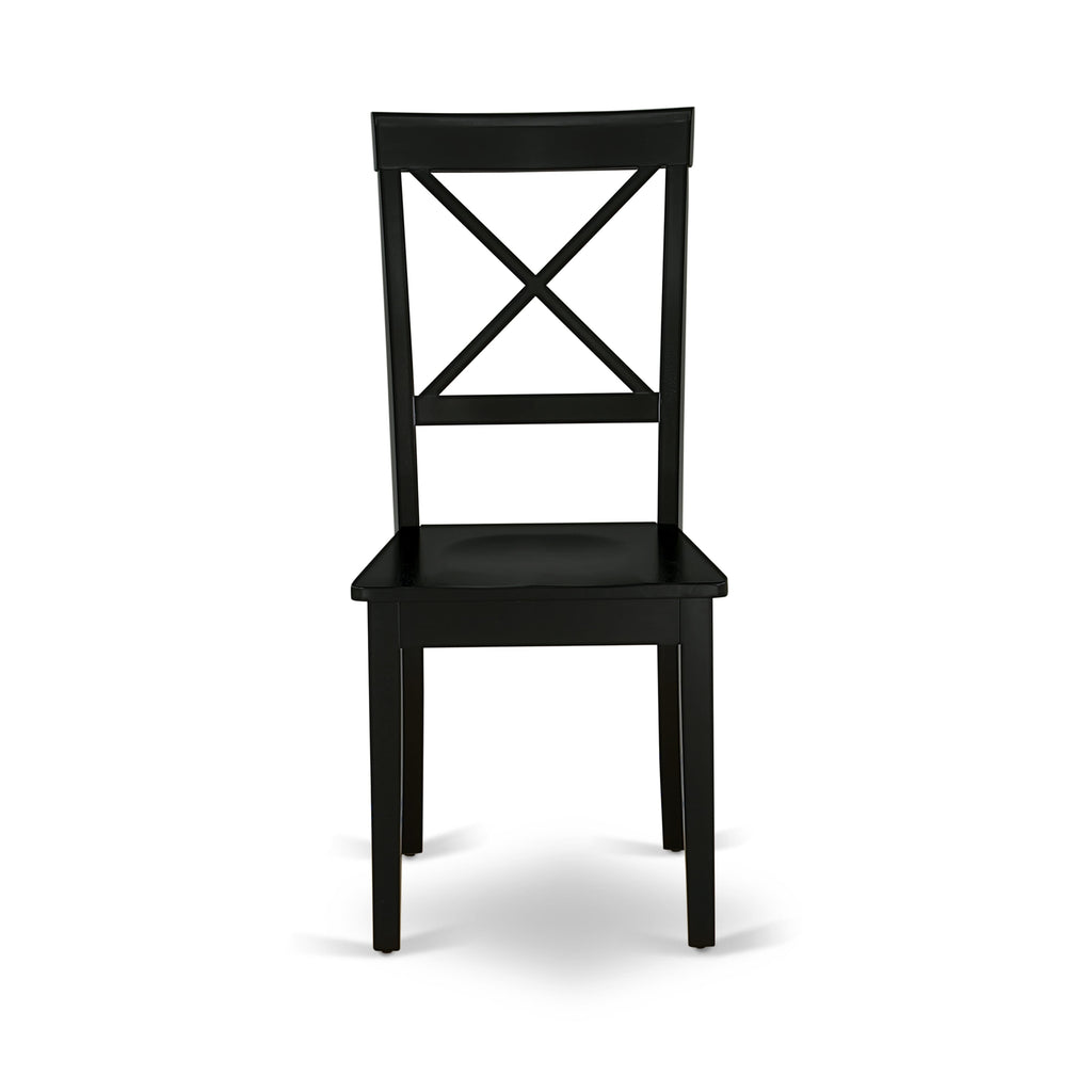 East West Furniture BOC-BLK-W Boston Dining Room Chairs - Cross Back Solid Wood Seat Chairs