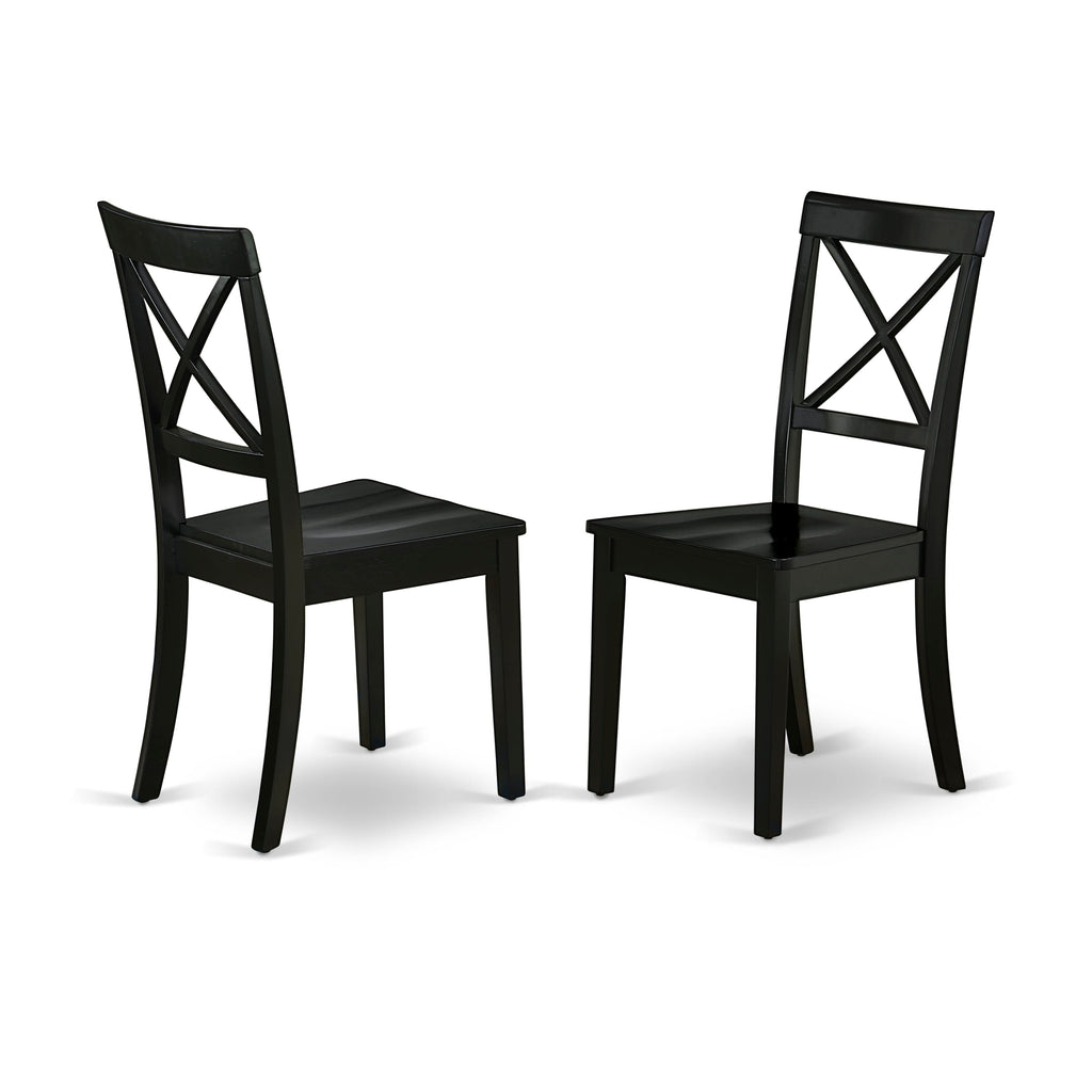 East West Furniture BOC-BLK-W Boston Dining Room Chairs - Cross Back Solid Wood Seat Chairs