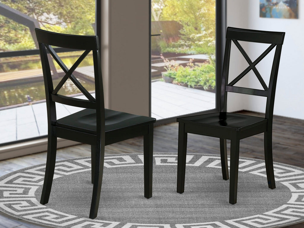 East West Furniture BOC-BLK-W Boston Dining Room Chairs - Cross Back Solid Wood Seat Chairs