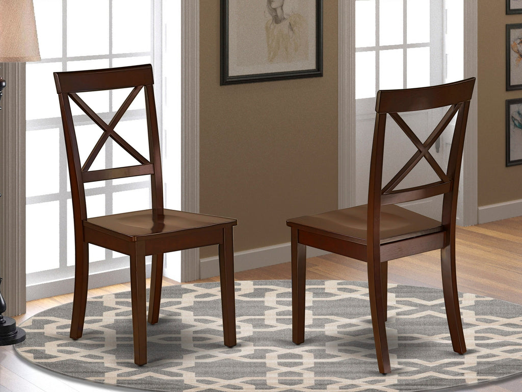 East West Furniture BOC-MAH-W Boston Dining Chairs - Cross Back Wood Seat Kitchen Chairs