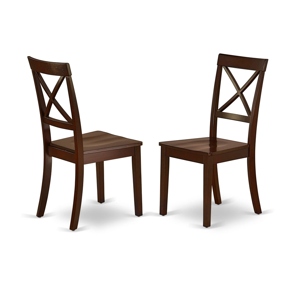 East West Furniture BOC-MAH-W Boston Dining Chairs - Cross Back Wood Seat Kitchen Chairs