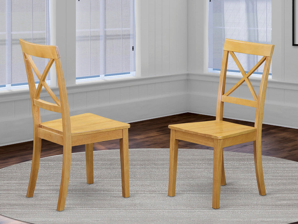 East West Furniture BOC-OAK-W Boston Kitchen Dining Chairs - Cross Back Wooden Seat Chairs