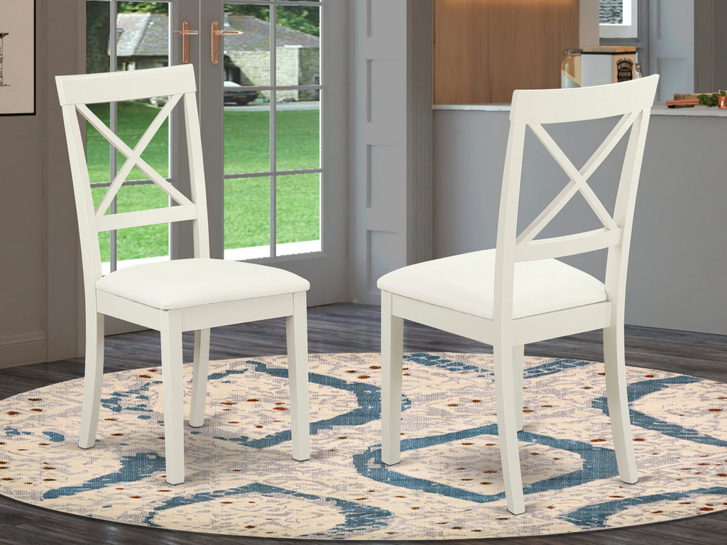 East West Furniture BOC-WHI-LC Boston Dinette Chairs - Faux Leather Upholstered Wooden Chairs
