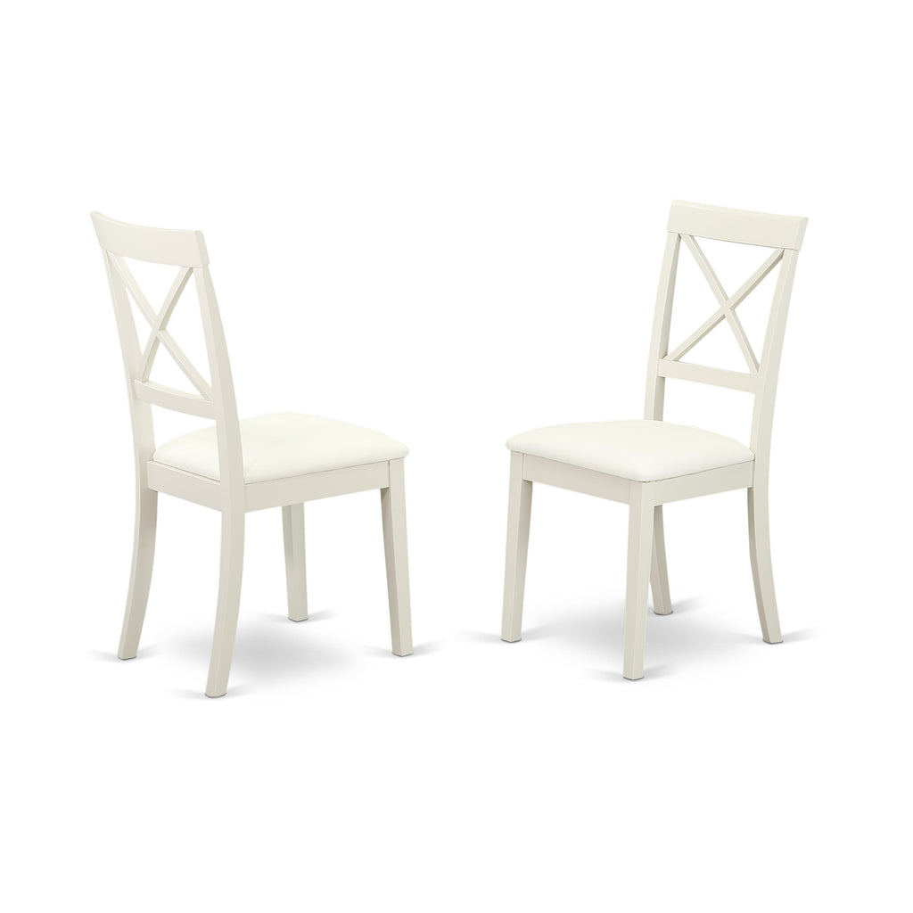 East West Furniture BOC-WHI-LC Boston Dinette Chairs - Faux Leather Upholstered Wooden Chairs