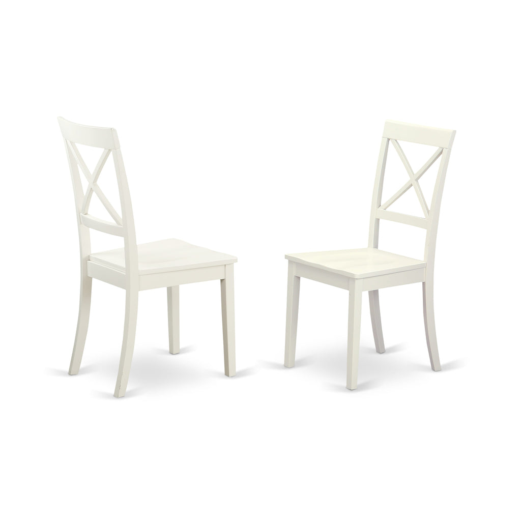 East West Furniture BOC-WHI-W Boston Dining Room Chairs - Cross Back Solid Wood Seat Chairs