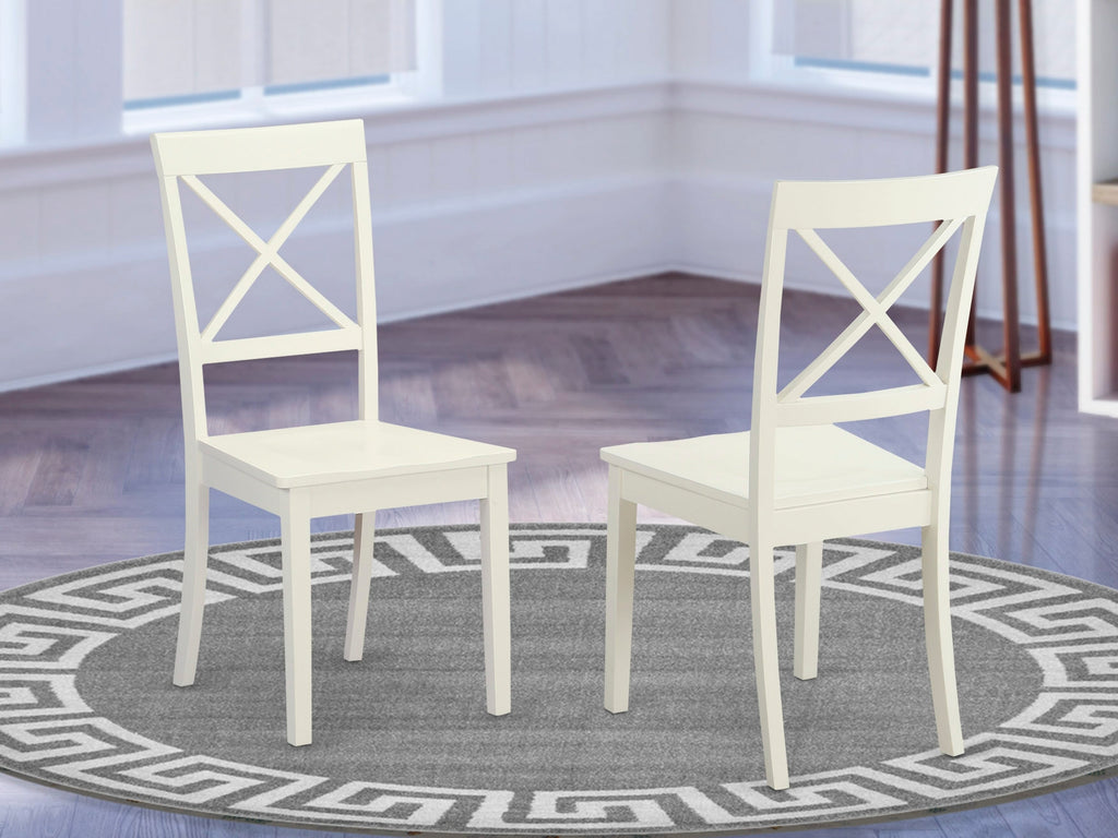 East West Furniture BOC-WHI-W Boston Dining Room Chairs - Cross Back Solid Wood Seat Chairs
