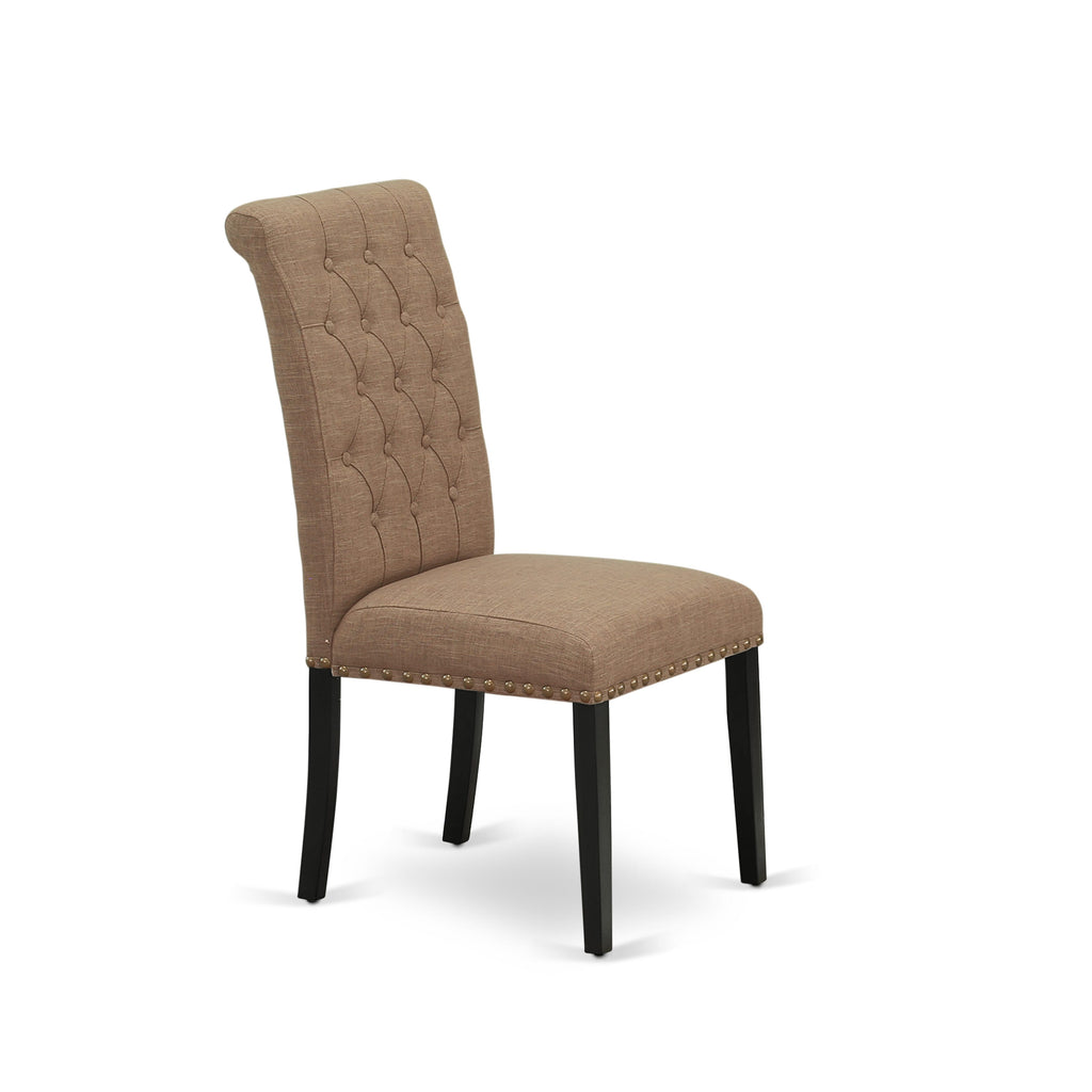 East West Furniture BRP1T17 Bremond Parson Dining Room Chairs - Button Tufted Nailhead Trim Light Sable Linen Fabric Padded Chairs