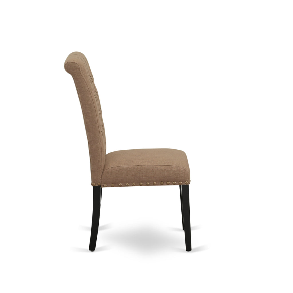 East West Furniture BRP1T17 Bremond Parson Dining Room Chairs - Button Tufted Nailhead Trim Light Sable Linen Fabric Padded Chairs