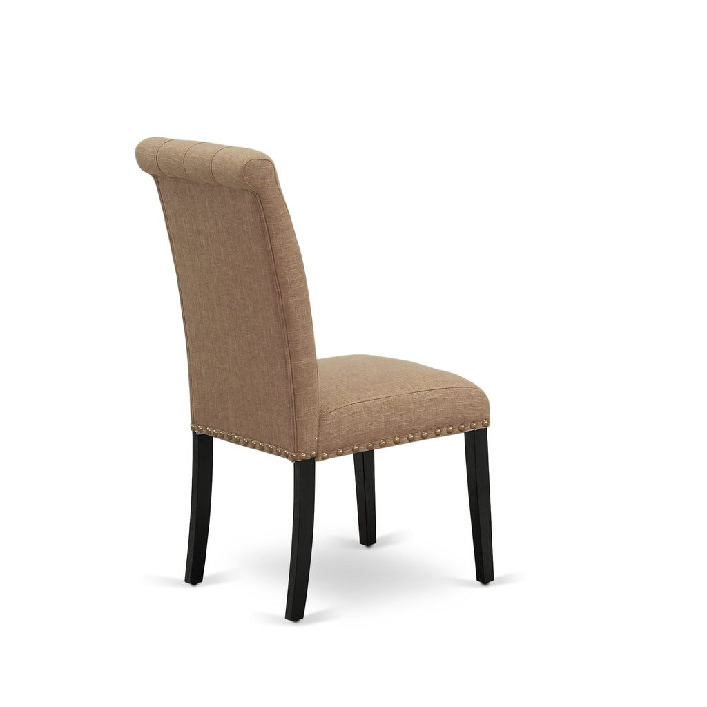 East West Furniture BRP1T17 Bremond Parson Dining Room Chairs - Button Tufted Nailhead Trim Light Sable Linen Fabric Padded Chairs