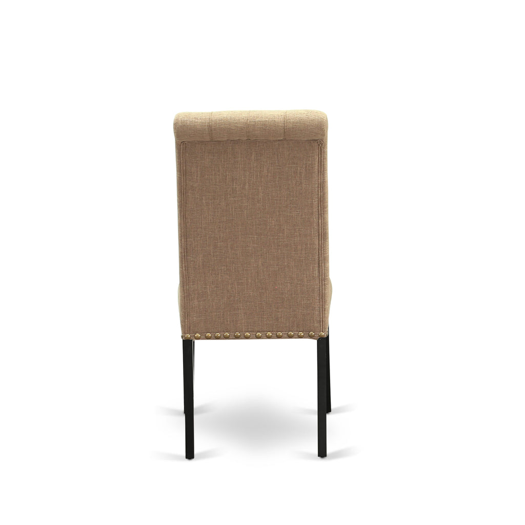 East West Furniture BRP1T17 Bremond Parson Dining Room Chairs - Button Tufted Nailhead Trim Light Sable Linen Fabric Padded Chairs