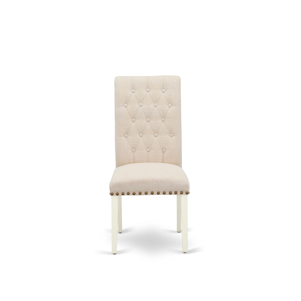 East West Furniture BRP2T02 Bremond Parsons Dining Chairs - Button Tufted Nailhead Trim Light Beige Linen Fabric Upholstered Chairs