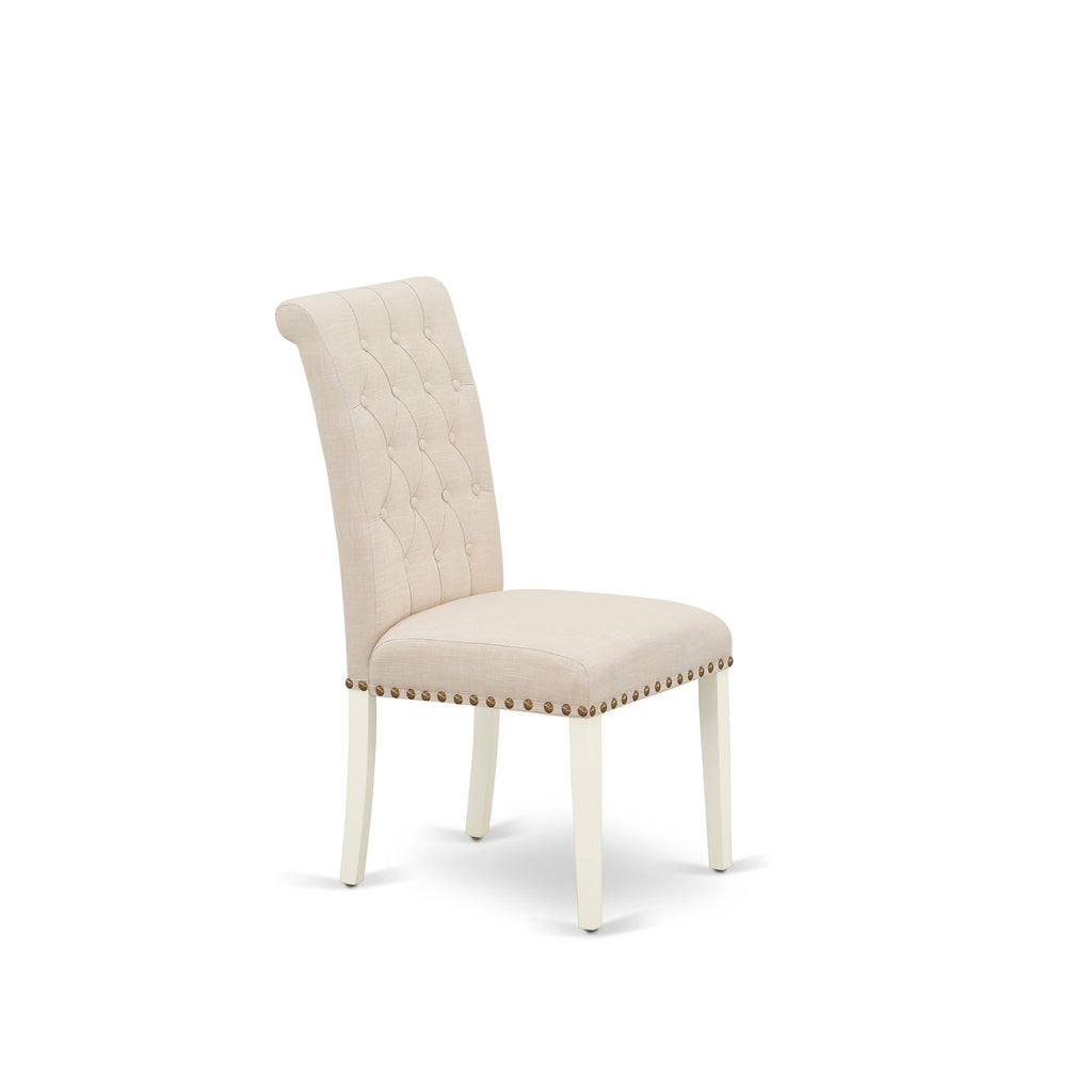 East West Furniture BRP2T02 Bremond Parsons Dining Chairs - Button Tufted Nailhead Trim Light Beige Linen Fabric Upholstered Chairs