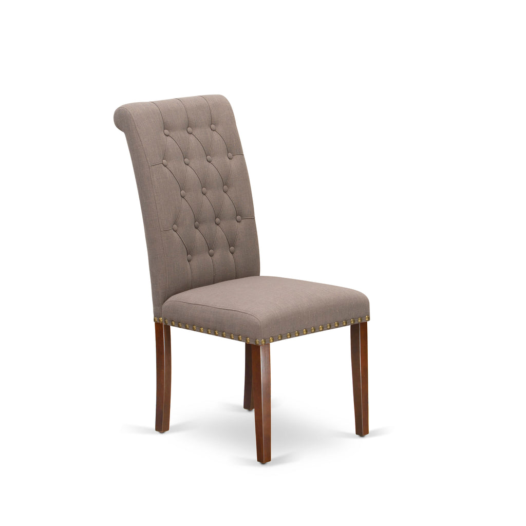 East West Furniture BRP3T18 Bremond Parson Kitchen Chairs - Button Tufted Nailhead Trim Brown Linen Linen Fabric Padded Dining Chairs