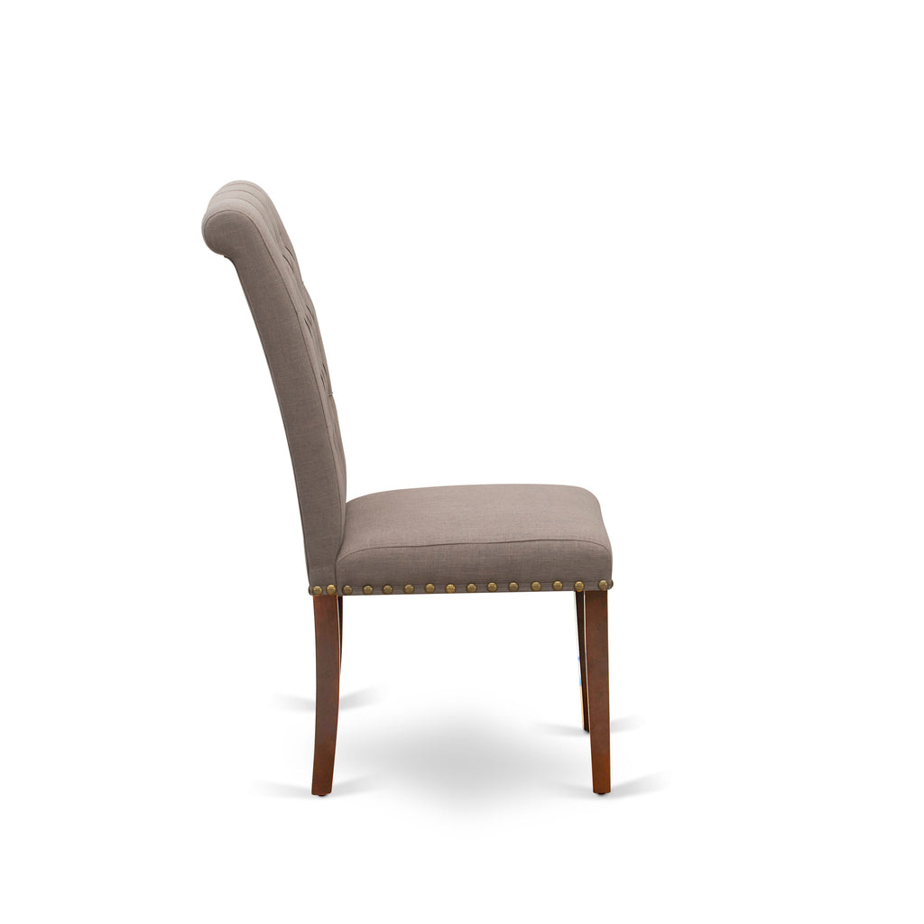 East West Furniture BRP3T18 Bremond Parson Kitchen Chairs - Button Tufted Nailhead Trim Brown Linen Linen Fabric Padded Dining Chairs