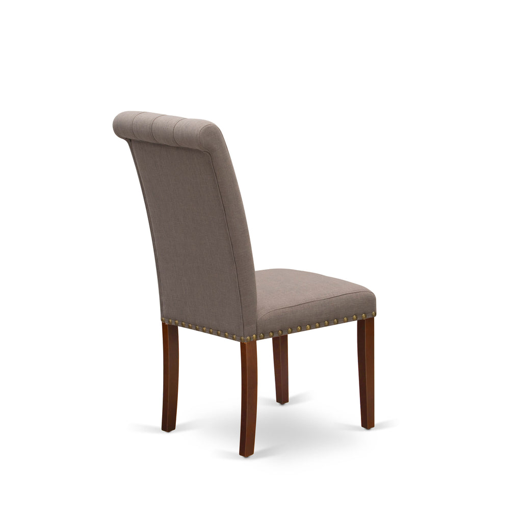 East West Furniture BRP3T18 Bremond Parson Kitchen Chairs - Button Tufted Nailhead Trim Brown Linen Linen Fabric Padded Dining Chairs