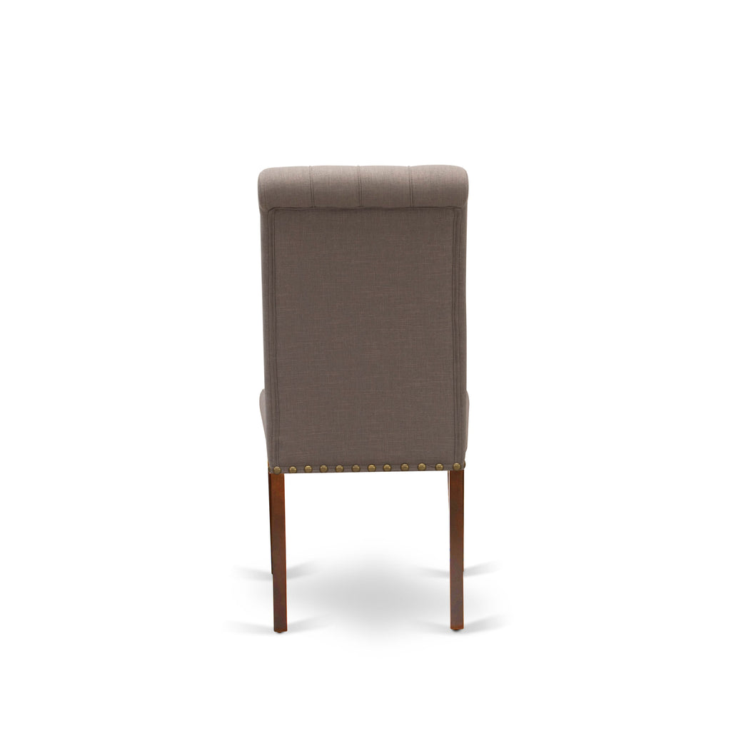 East West Furniture BRP3T18 Bremond Parson Kitchen Chairs - Button Tufted Nailhead Trim Brown Linen Linen Fabric Padded Dining Chairs