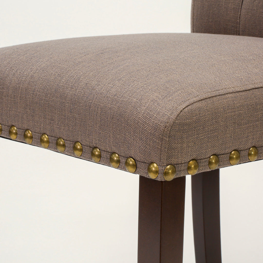 East West Furniture BRP3T18 Bremond Parson Kitchen Chairs - Button Tufted Nailhead Trim Brown Linen Linen Fabric Padded Dining Chairs
