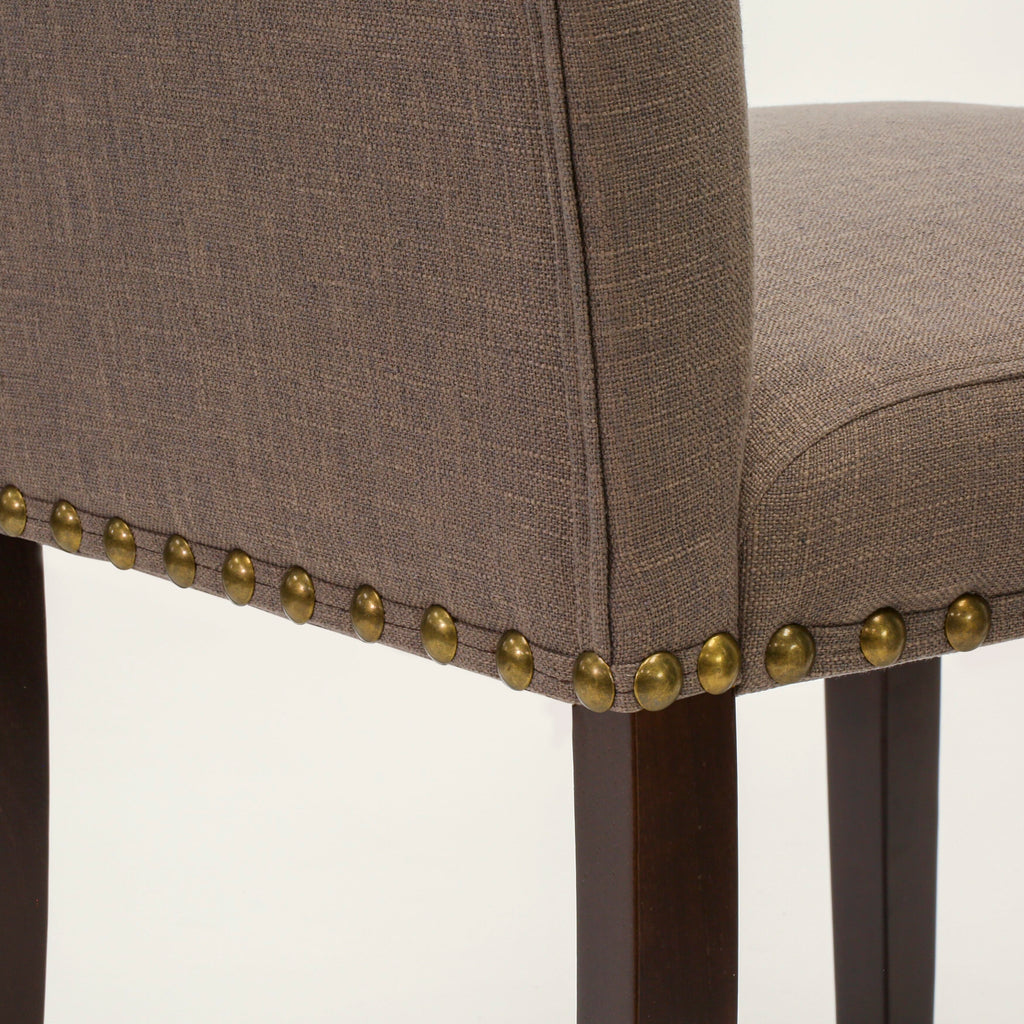 East West Furniture BRP3T18 Bremond Parson Kitchen Chairs - Button Tufted Nailhead Trim Brown Linen Linen Fabric Padded Dining Chairs