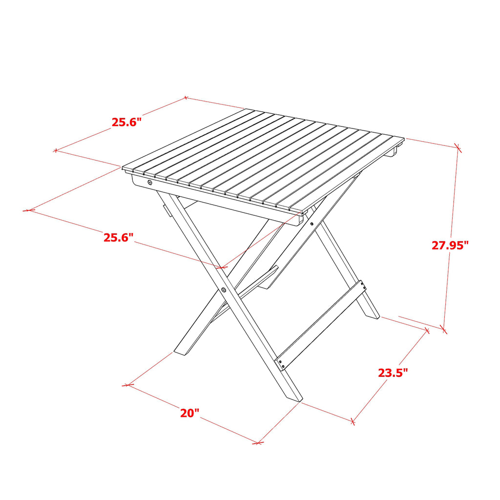 East West Furniture SEHD3CANA 3 Piece Patio Bistro Sets Wood Table Set Contains a Square Outdoor Acacia Wood Coffee Table and 2 Folding Arm Chairs, 26x26 Inch, Natural Oil