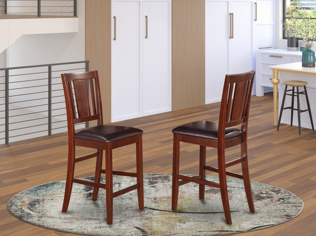 East West Furniture BUS-MAH-LC Buckland Counter Height Kitchen Stools - Faux Leather Upholstered Wood Chairs