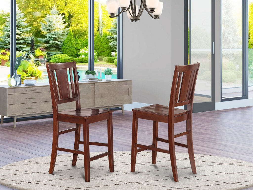 East West Furniture BUS-MAH-W Buckland Counter Height Stools - Slat Back Wood Seat Chairs