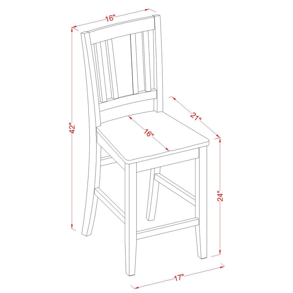 East West Furniture BUS-MAH-W Buckland Counter Height Stools - Slat Back Wood Seat Chairs
