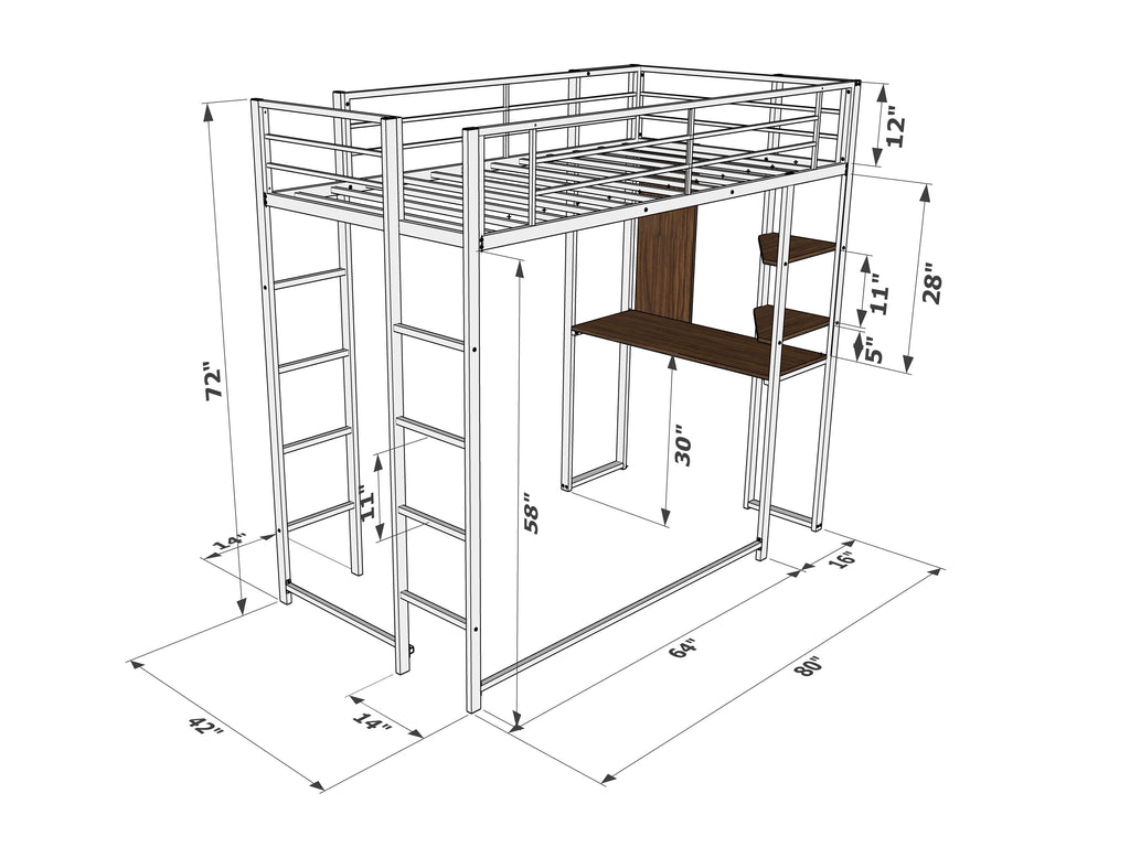 East West Furniture BUTLWHI Buckland Twin Loft Bed in powder coating white color