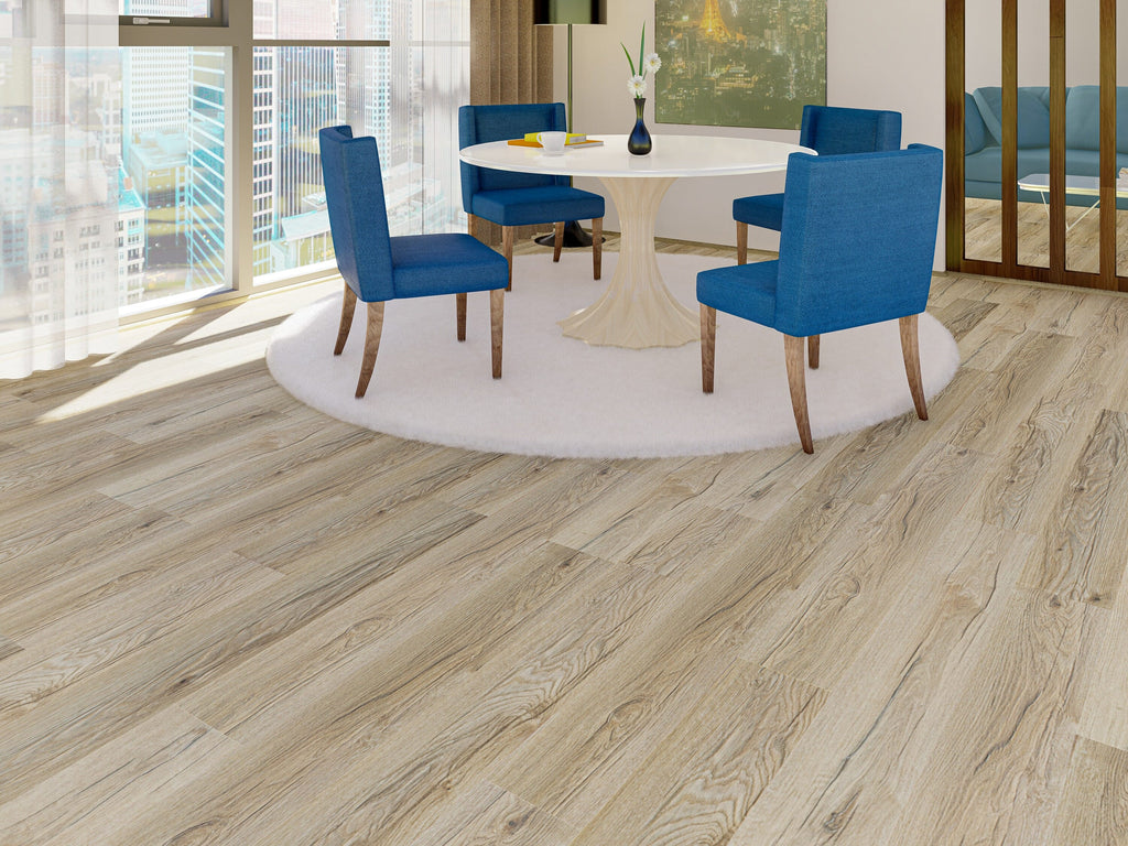 East West Furniture CA-47EC08 Capitola SPC Vinyl Floor Tiles - 4mm x 7 in x 48 in with 20mil Wear Layer and I4F Click Locking EVA Backing Flooring Planks, 30 sqft/Case, Argent Ash