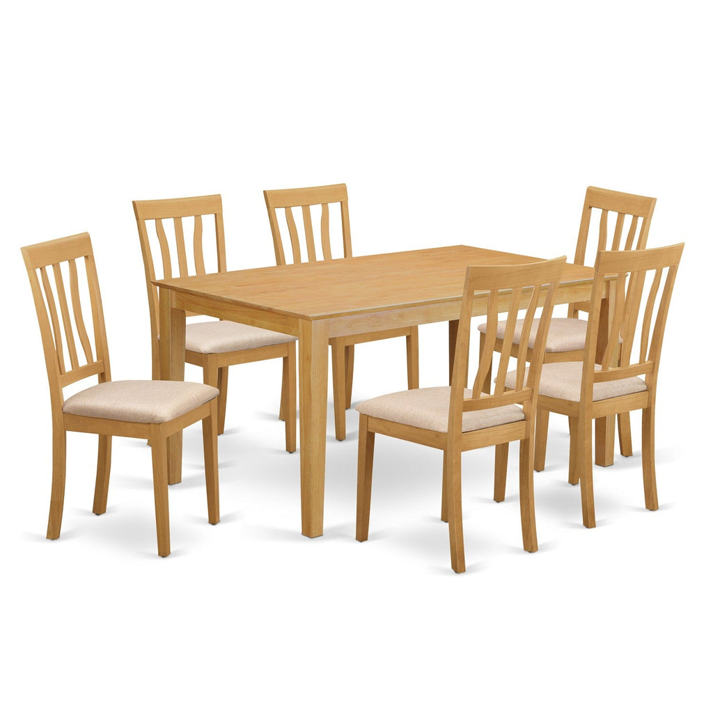 East West Furniture CAAN7-OAK-C 7 Piece Dining Room Table Set Consist of a Rectangle Kitchen Table and 6 Linen Fabric Upholstered Dining Chairs, 36x60 Inch, Oak