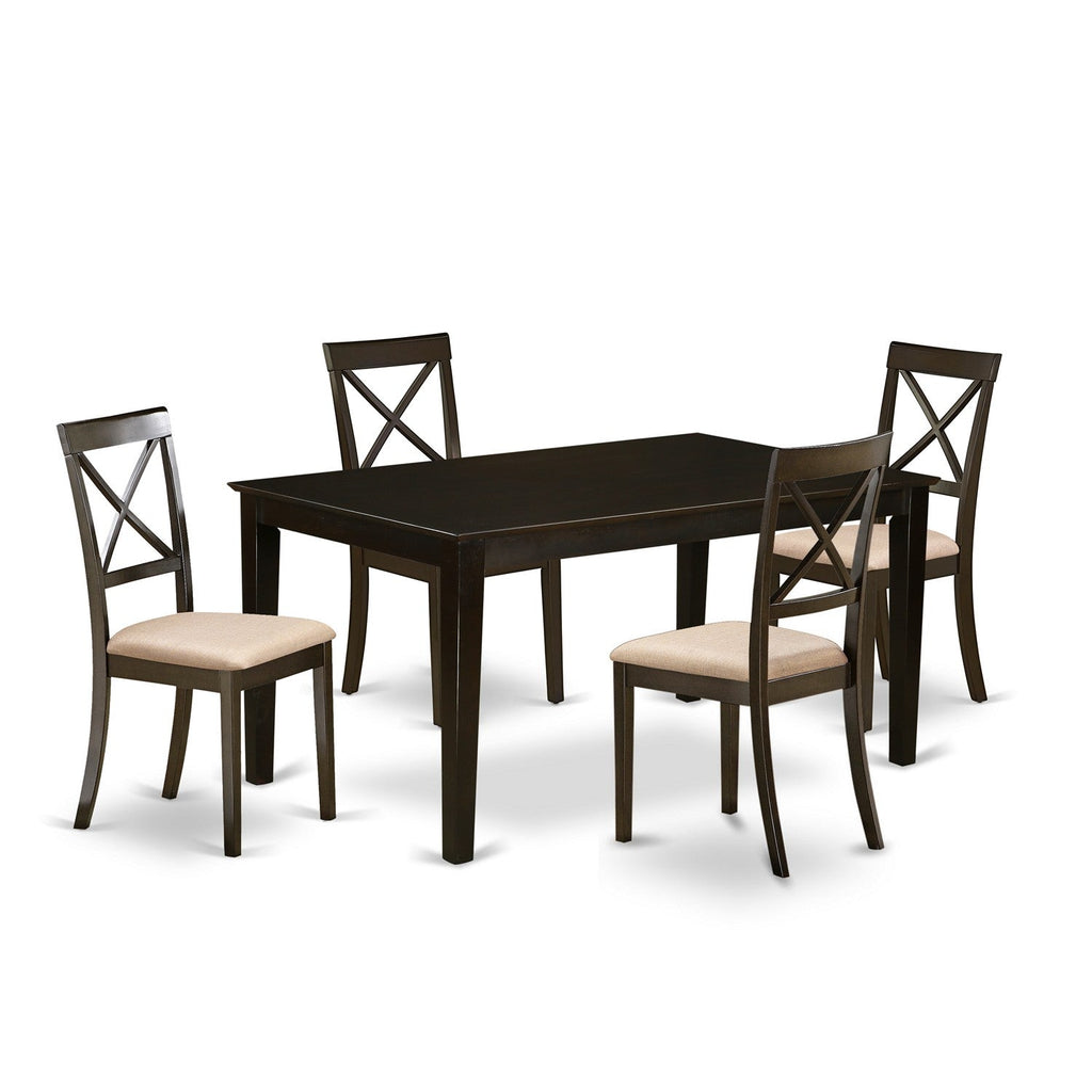 East West Furniture CABO5S-CAP-C 5 Piece Dining Table Set for 4 Includes a Rectangle Kitchen Table and 4 Linen Fabric Kitchen Dining Chairs, 36x60 Inch, Cappuccino