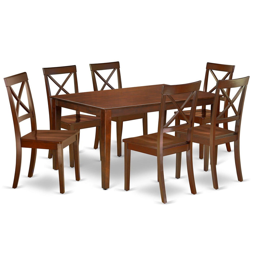 East West Furniture CABO7-MAH-W 7 Piece Kitchen Table & Chairs Set Consist of a Rectangle Dining Table and 6 Dining Room Chairs, 36x60 Inch, Mahogany