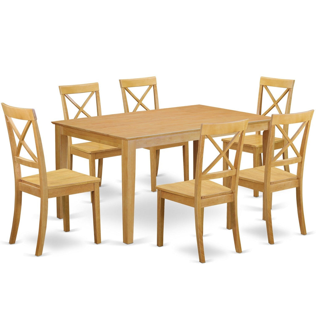 East West Furniture CABO7-OAK-W 7 Piece Dining Table Set Consist of a Rectangle Kitchen Table and 6 Dining Room Chairs, 36x60 Inch, Oak