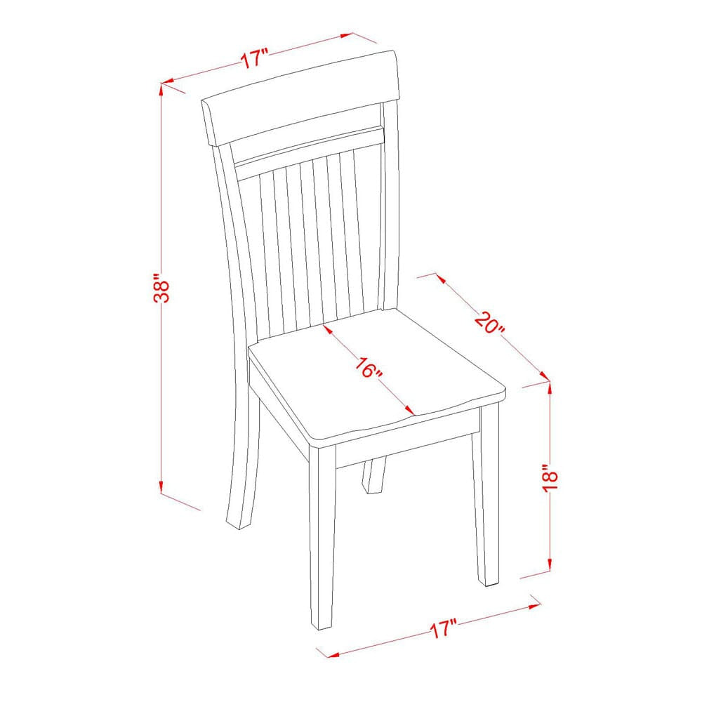 East West Furniture CAC-CAP-W Capri  Dining Chairs - Slat Back Wooden Seat Chairs