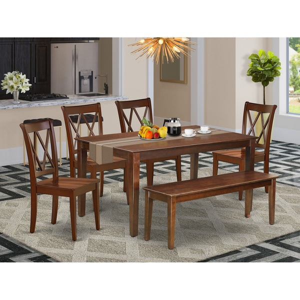 CACL6-MAH-W 6PC Rectangular 60 inch Table and 4 Double X back