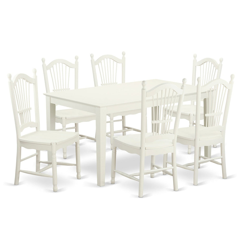 East West Furniture CADO7-LWH-W 7 Piece Kitchen Table Set Consist of a Rectangle Dining Table and 6 Dining Chairs, 36x60 Inch, Linen White