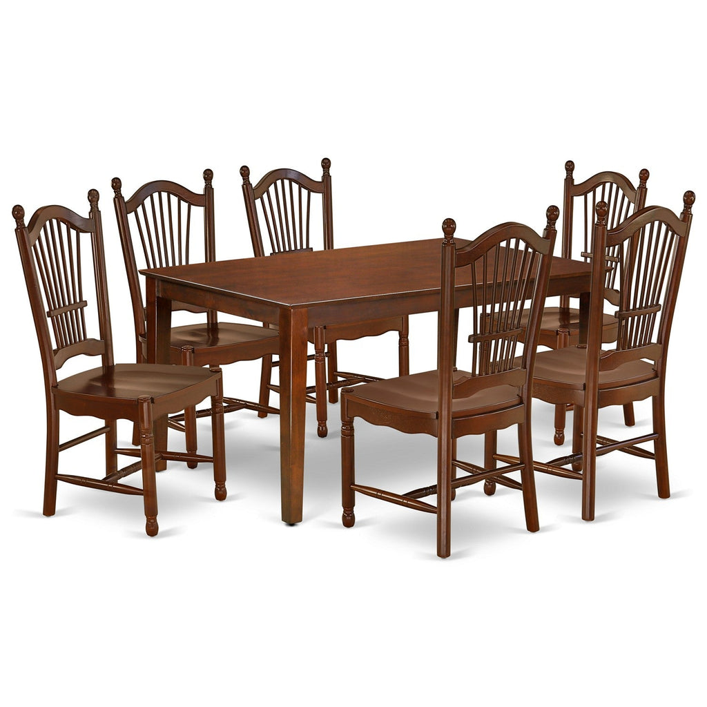 East West Furniture CADO7-MAH-W 7 Piece Dining Table Set Consist of a Rectangle Wooden Table and 6 Dining Room Chairs, 36x60 Inch, Mahogany