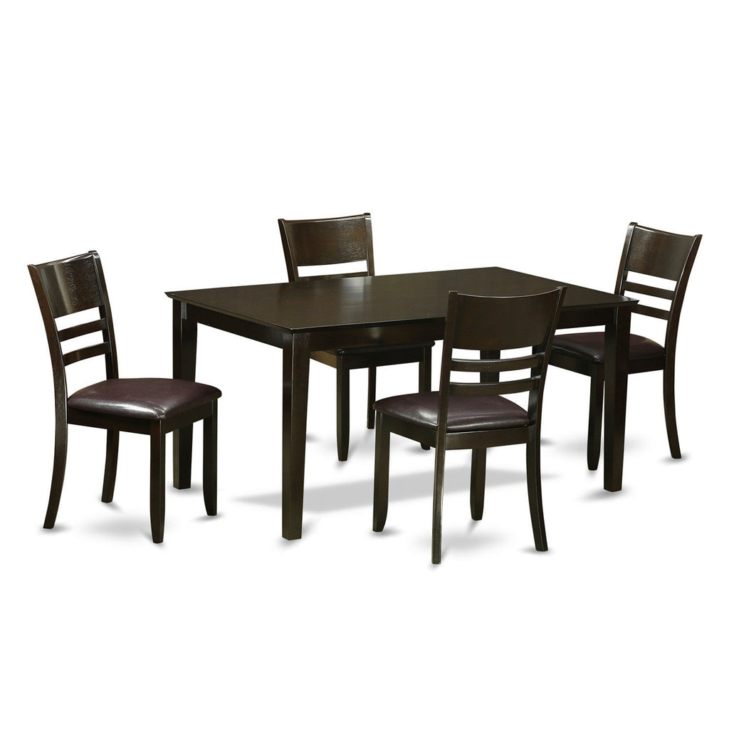 East West Furniture CALY5-CAP-LC 5 Piece Dining Set Includes a Rectangle Dinner Table and 4 Faux Leather Kitchen Dining Chairs, 36x60 Inch, Cappuccino