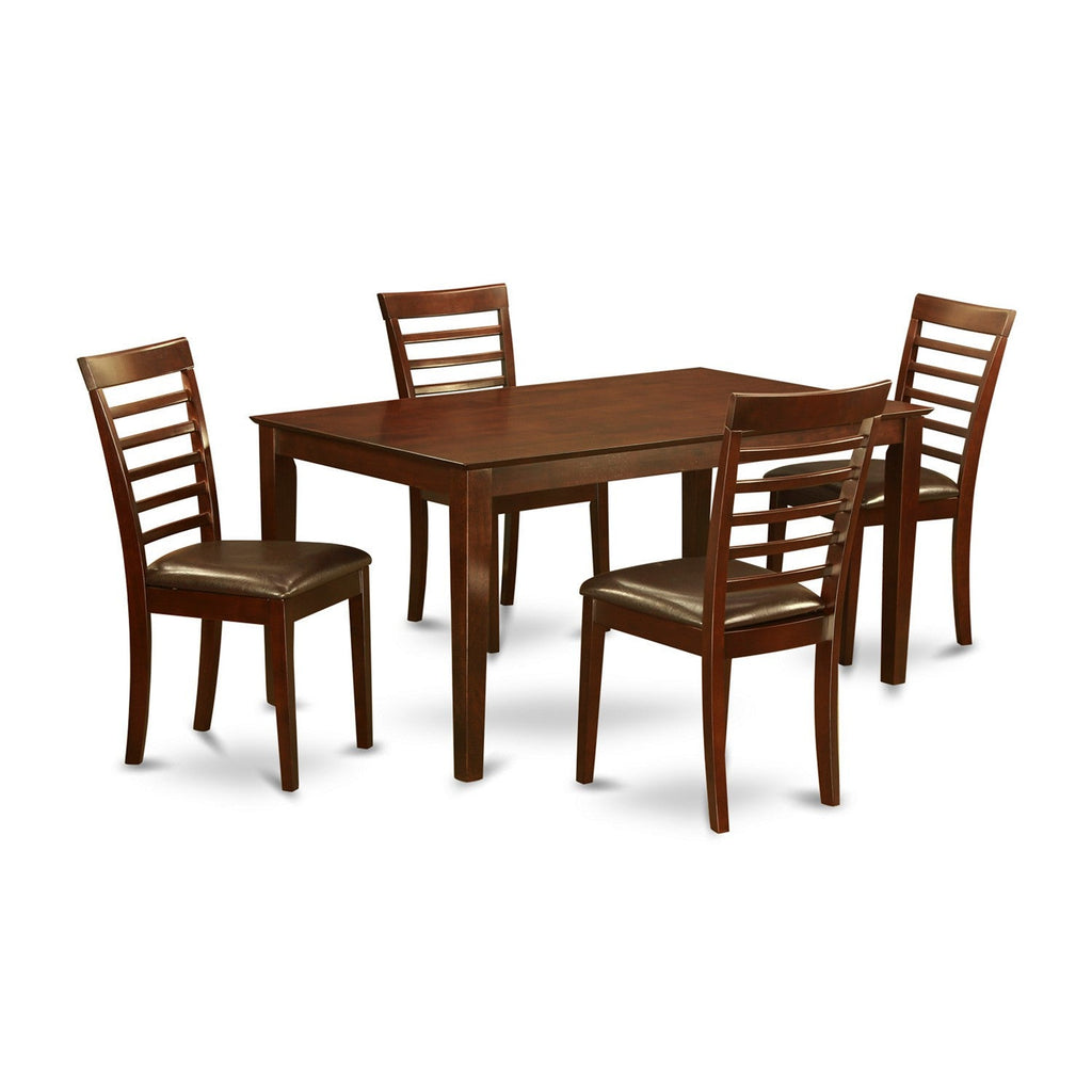 East West Furniture CAML5-MAH-LC 5 Piece Dining Set Includes a Rectangle Dinner Table and 4 Faux Leather Kitchen Dining Chairs, 36x60 Inch, Mahogany