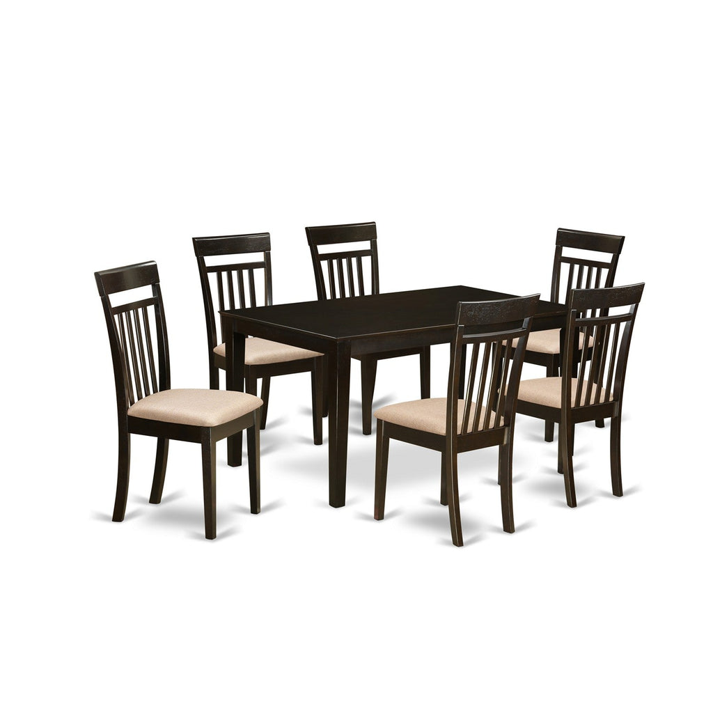 East West Furniture CAP7S-CAP-C 7 Piece Dining Set Consist of a Rectangle Dinner Table and 6 Linen Fabric Kitchen Dining Chairs, 36x60 Inch, Cappuccino