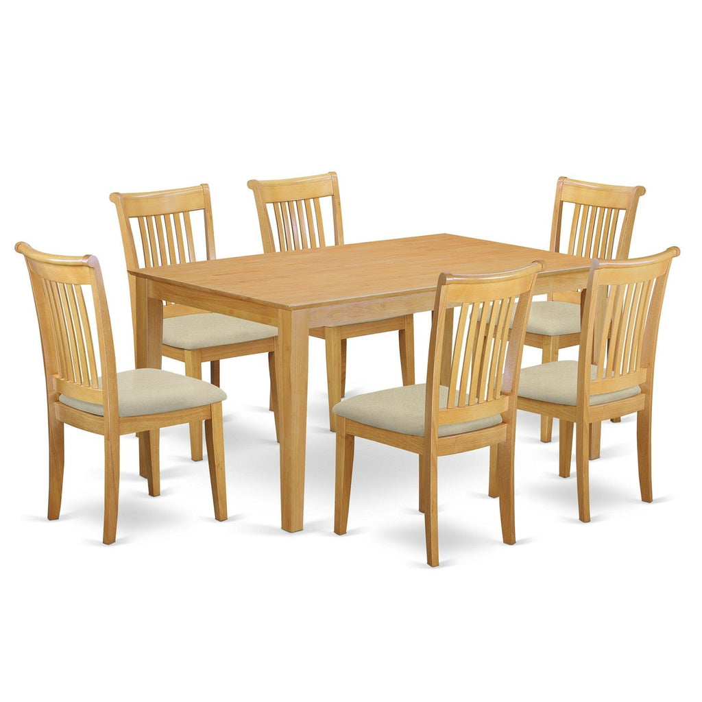 East West Furniture CAPO7-OAK-C 7 Piece Dining Set Consist of a Rectangle Dinner Table and 6 Linen Fabric Kitchen Dining Chairs, 36x60 Inch, Oak