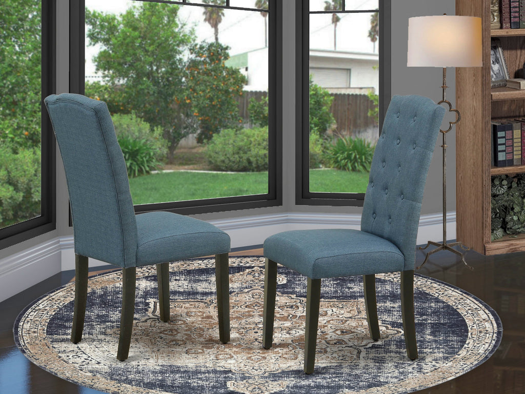 East West Furniture CEP1T21 Celina Parson Dining Room Chairs - Button Tufted Mineral Blue Linen Fabric Padded Chairs