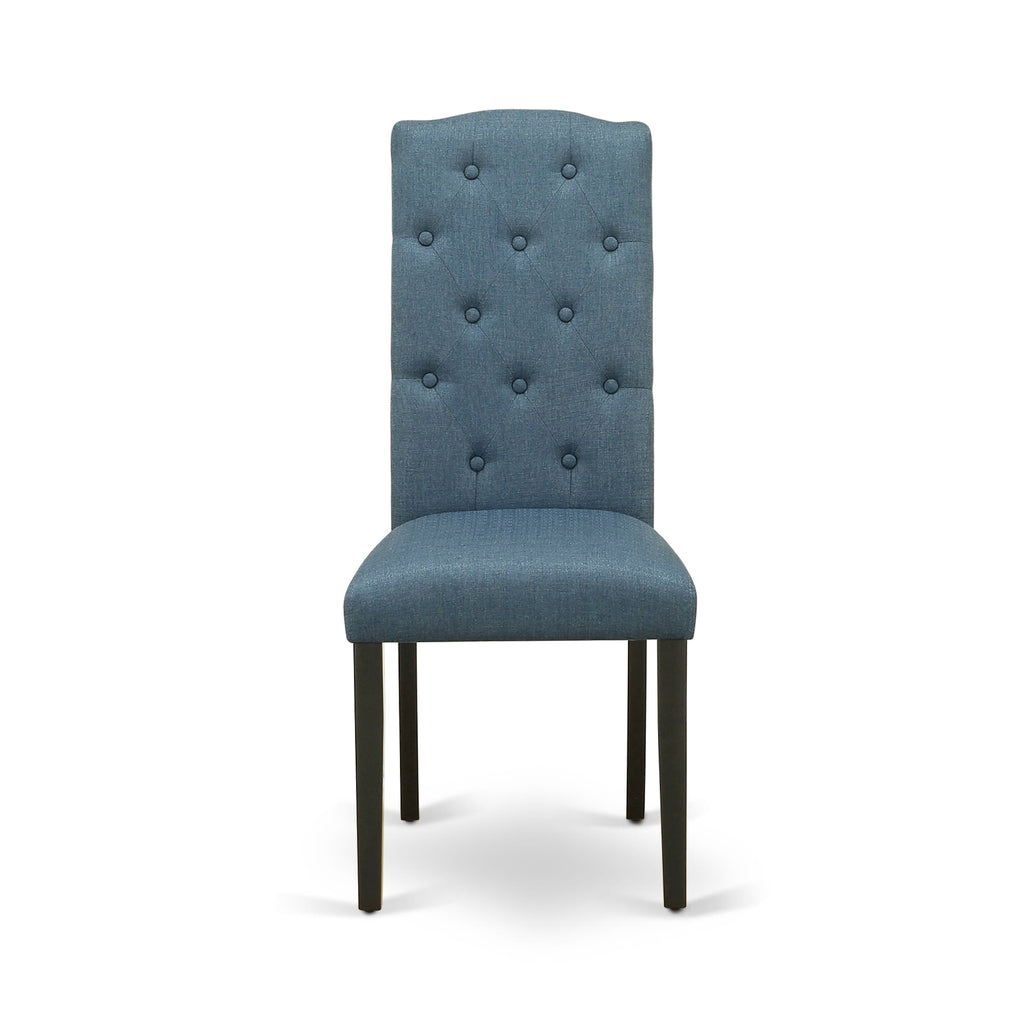 East West Furniture CEP1T21 Celina Parson Dining Room Chairs - Button Tufted Mineral Blue Linen Fabric Padded Chairs