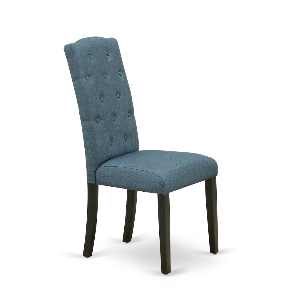 East West Furniture CEP1T21 Celina Parson Dining Room Chairs - Button Tufted Mineral Blue Linen Fabric Padded Chairs