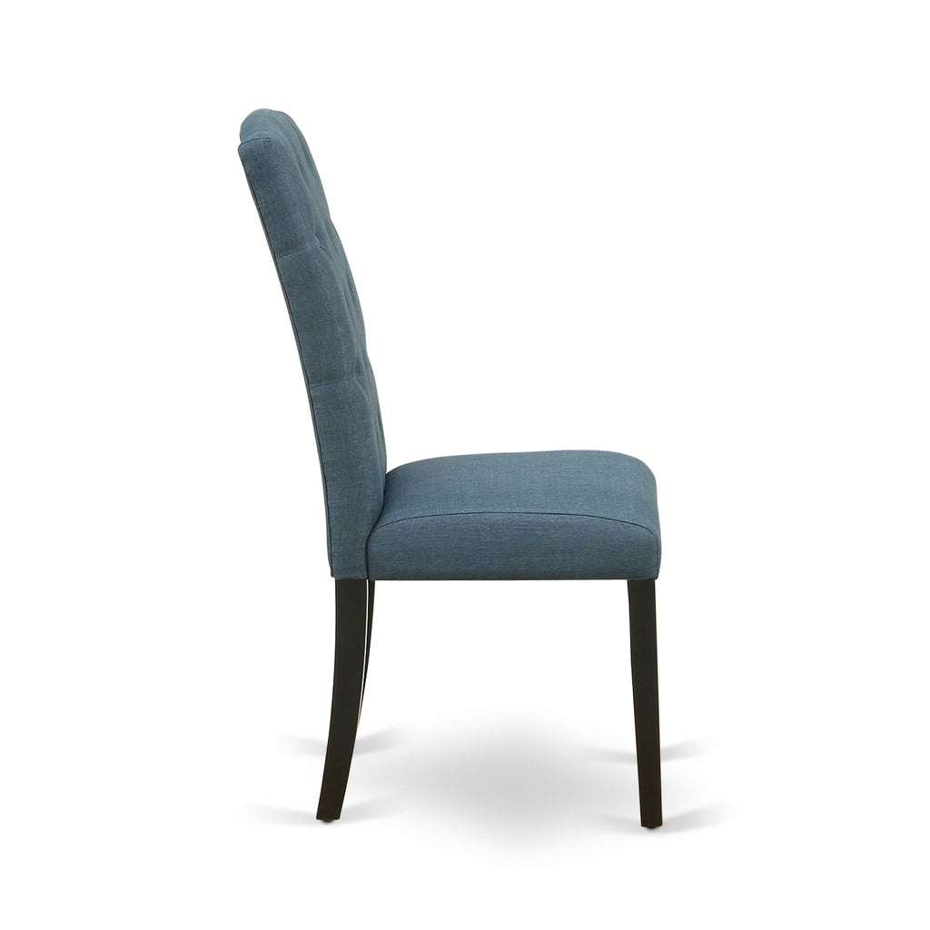 East West Furniture CEP1T21 Celina Parson Dining Room Chairs - Button Tufted Mineral Blue Linen Fabric Padded Chairs