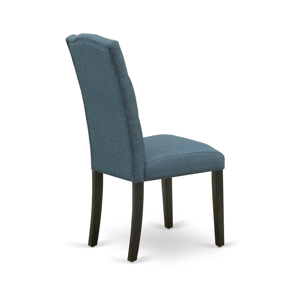 East West Furniture CEP1T21 Celina Parson Dining Room Chairs - Button Tufted Mineral Blue Linen Fabric Padded Chairs