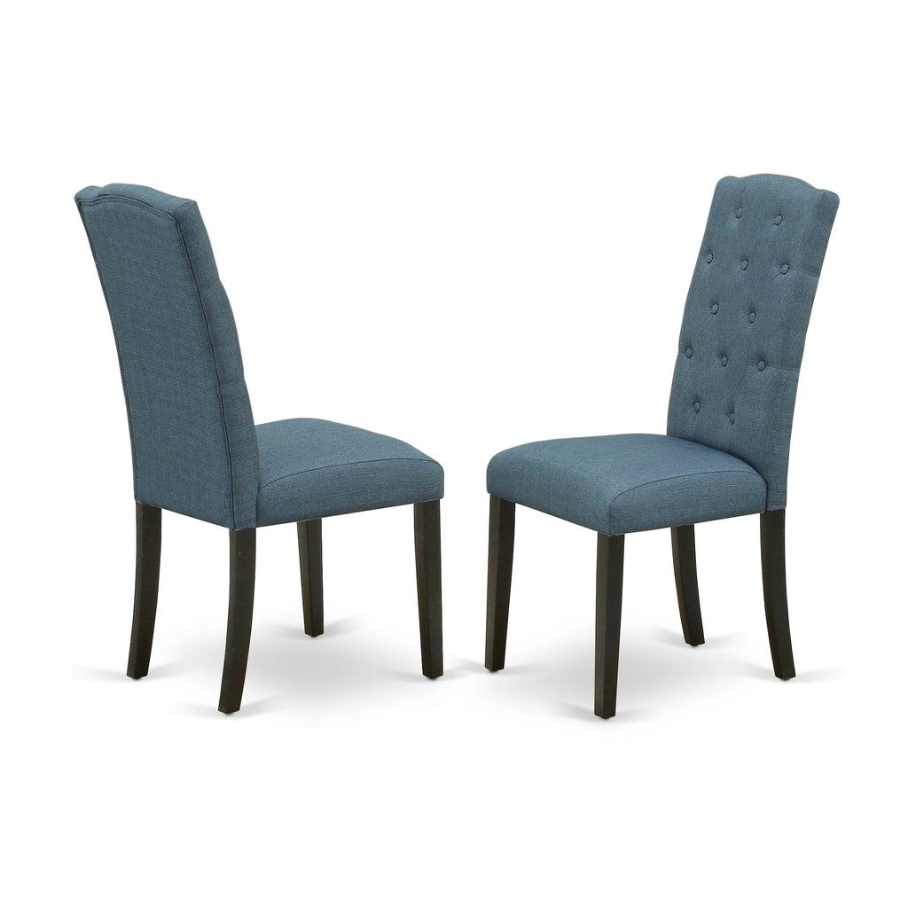 East West Furniture CEP1T21 Celina Parson Dining Room Chairs - Button Tufted Mineral Blue Linen Fabric Padded Chairs