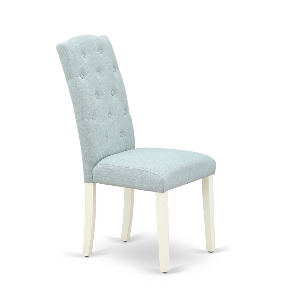 East West Furniture CEP2T15 Celina Parson Chairs - Button Tufted Baby Blue Linen Fabric Upholstered Dining Chairs