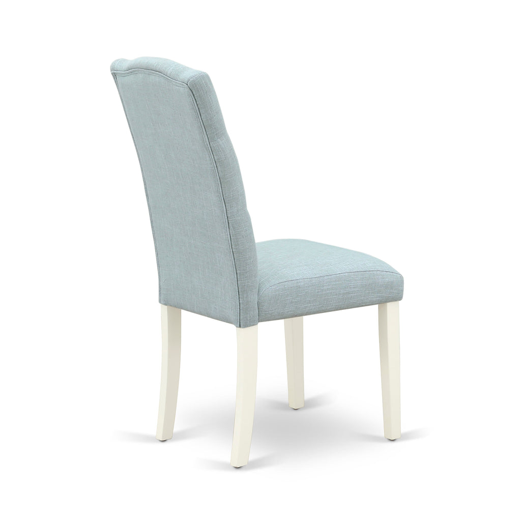 East West Furniture X027CE215-9 9 Piece Dining Table Set Includes a Rectangle Dining Room Table with X-Legs and 8 Baby Blue Linen Fabric Upholstered Parson Chairs, 40x72 Inch, Multi-Color