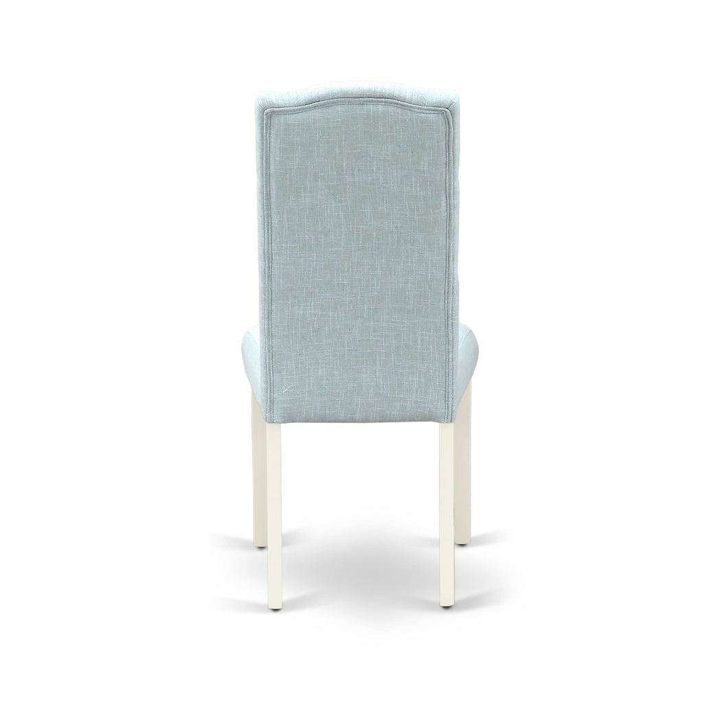 East West Furniture X027CE215-9 9 Piece Dining Table Set Includes a Rectangle Dining Room Table with X-Legs and 8 Baby Blue Linen Fabric Upholstered Parson Chairs, 40x72 Inch, Multi-Color