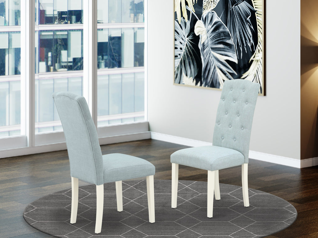 East West Furniture CEP2T15 Celina Parson Chairs - Button Tufted Baby Blue Linen Fabric Upholstered Dining Chairs